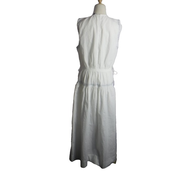 ZARA WOMAN'S EMBROIDERED MIDI DRESS WHITE BLUE GAUZY SLEEVELESS SIZE LARGE - Picture 2 of 15